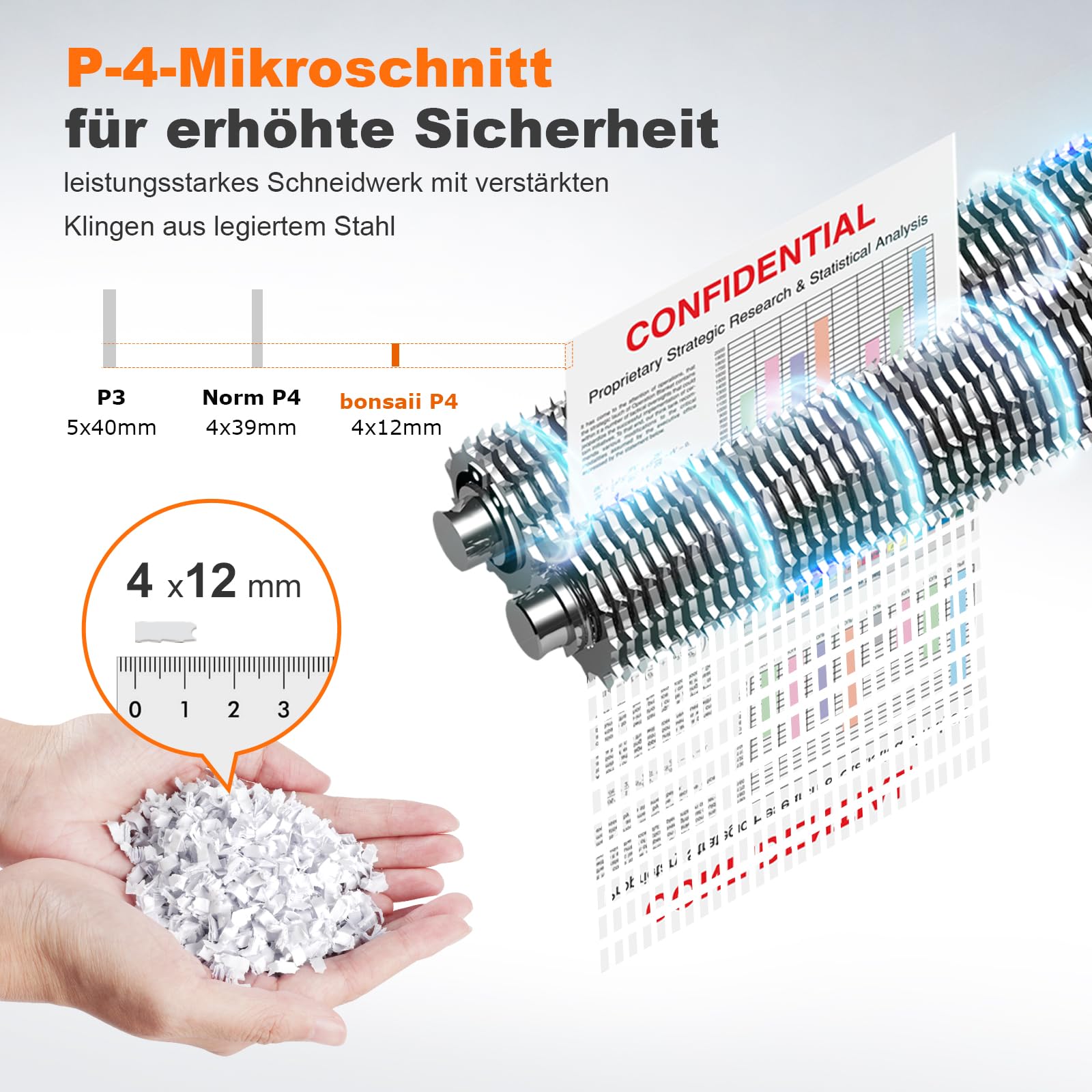 Bonsaii Aktenvernichter mit 300 Blatt Auto-Feed, P-4 Mikroschnitt Schredder | mit 60 Min. Dauerbetrieb und 31L Abfallbehälter für Büro und Homeoffice, C291-A