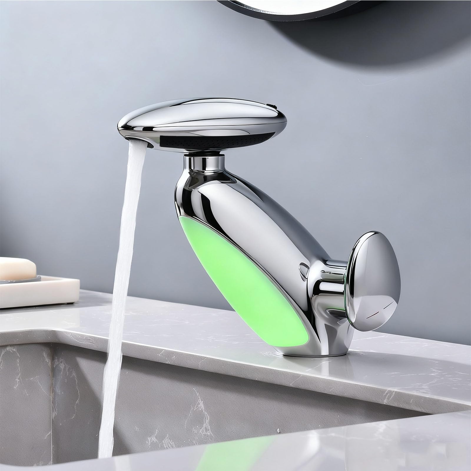 Rubinetto per lavabo a LED con doccia estraibile, rubinetto per bagno a cascata 4 in 1 moderno, miscelatore per bagno a LED monoforo, rubinetto per lavabo,Cromo