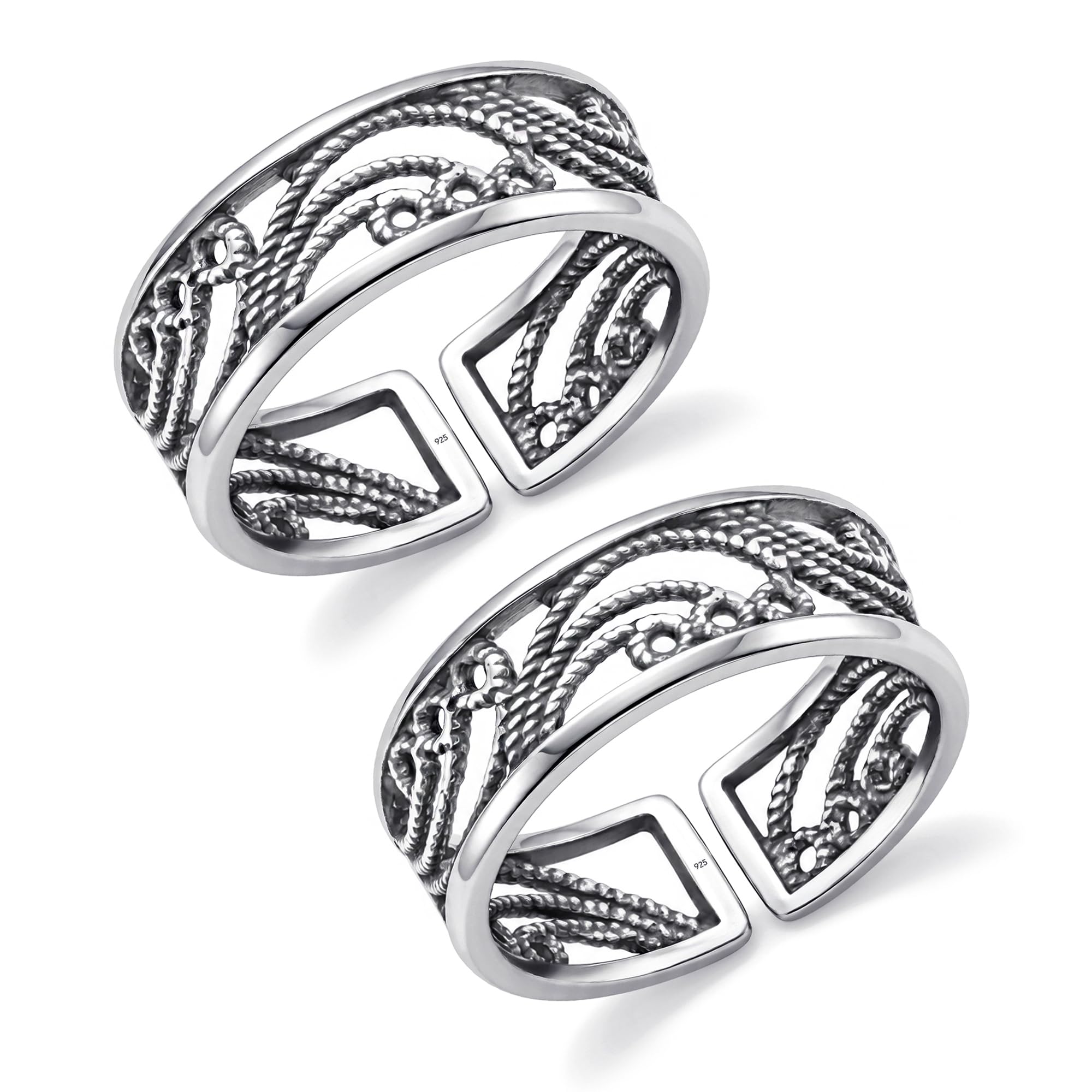 Women's 925 Sterling Silver Antique Cutwork Toe Ring-image-16