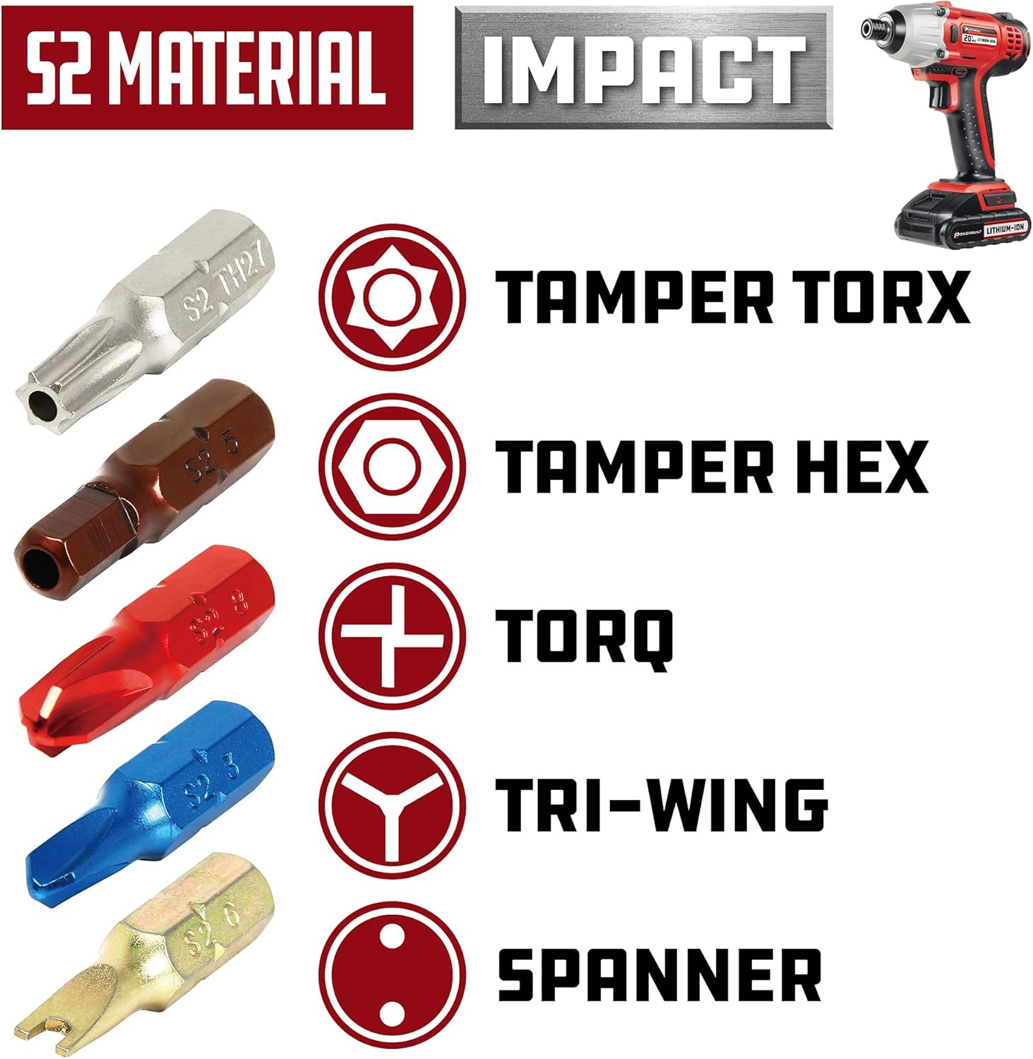 Powerbuilt Color Coded Security Bit Set, 36 Piece, Tamper Proof Torx, Hex, Spanner, Tri-Wing Bits, 1/4 Inch Adapter and Release, Red Case 940668