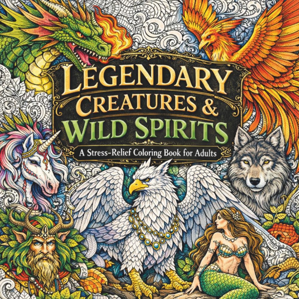 Legendary Creatures & Wild Spirits: A Stress-Relief Coloring Book for Adults: Intricate Wildlife and Fantasy Creature Designs to Relax Your Mind and Reduce Stress