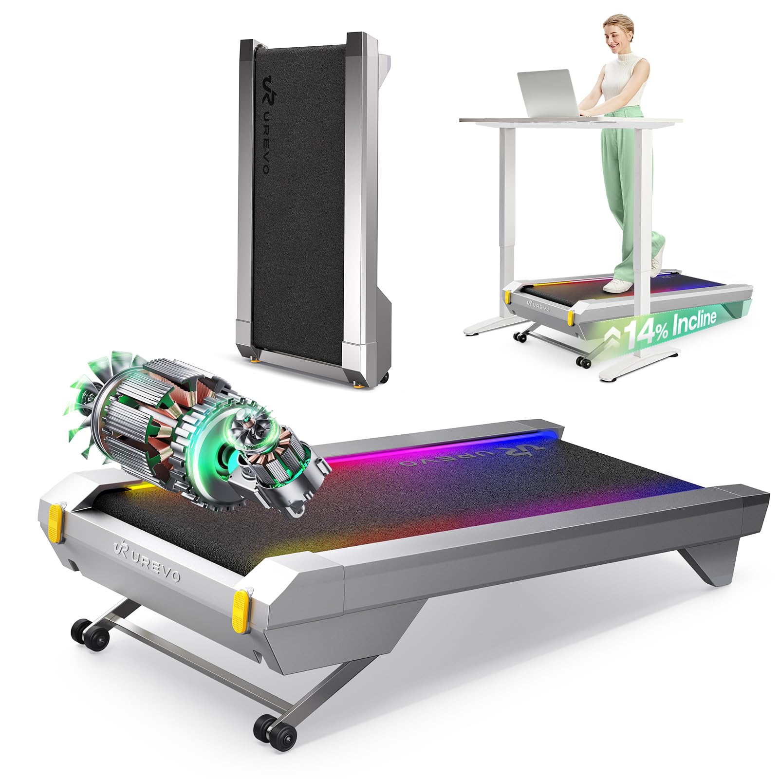 UREVO CyberPad Smart Walking Pad with 14% Auto Incline, Brushless Motorized U...