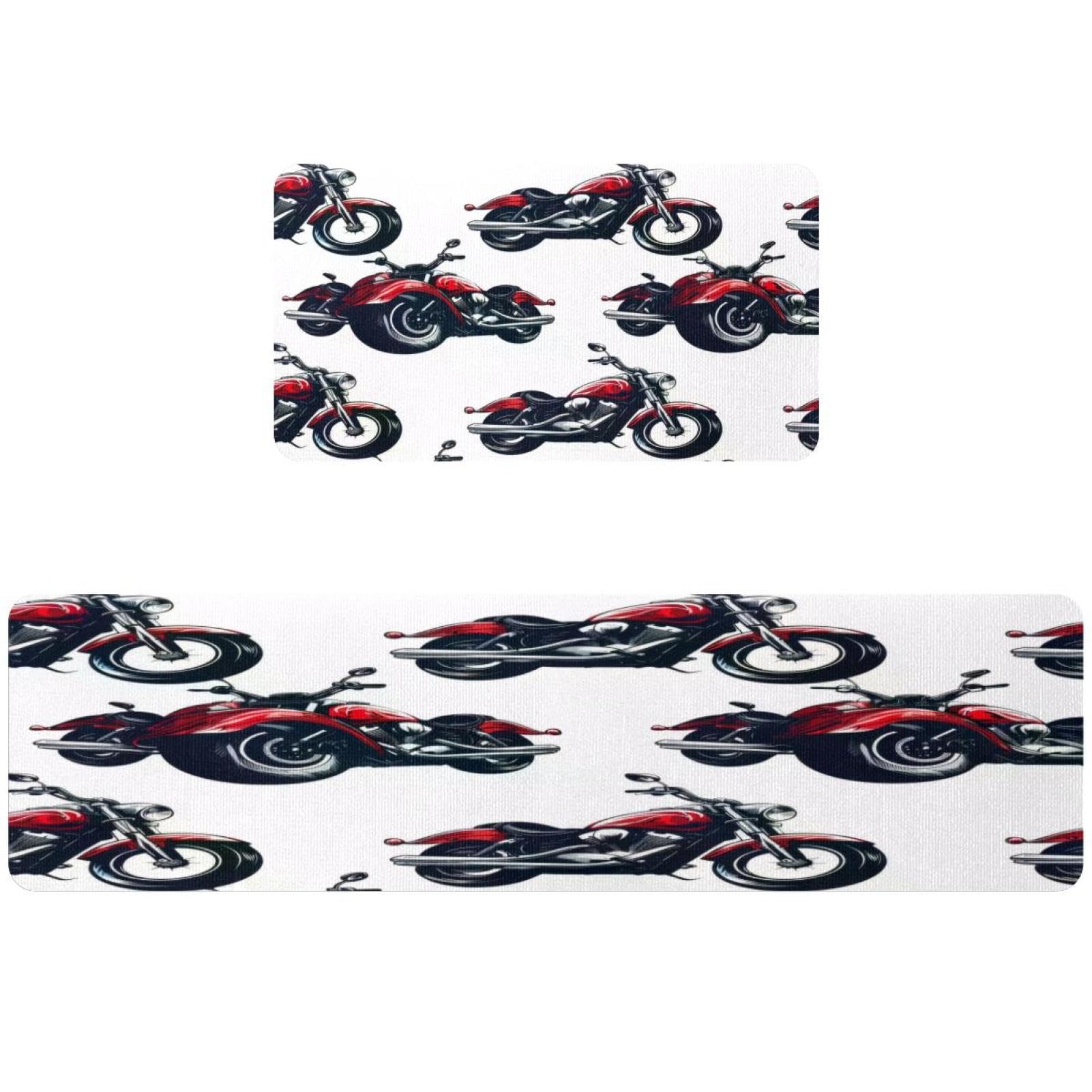 Tapis de cuisine absorbant motif moto rouge lavable et sécurisé