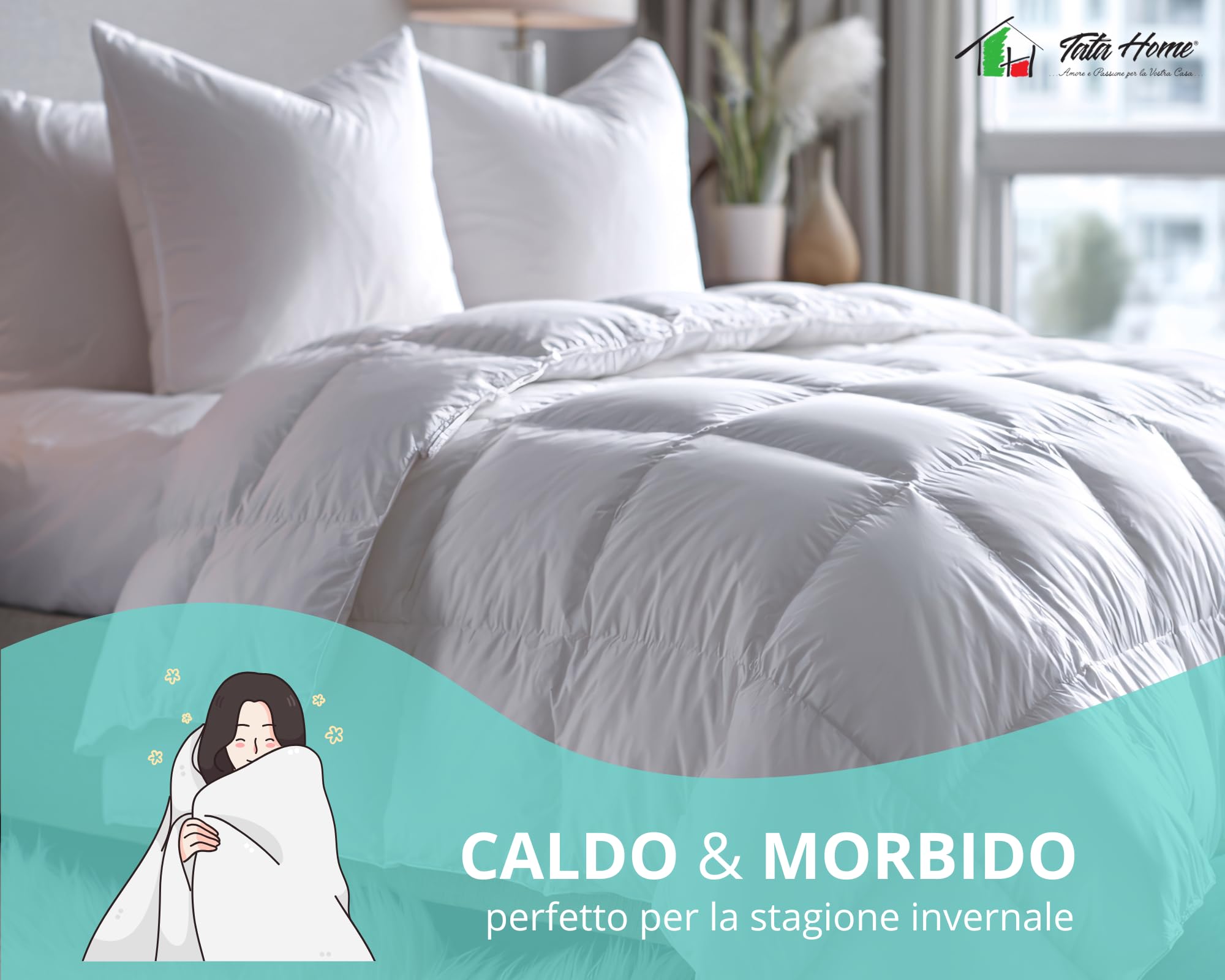 Tata Home Piumino Invernale Singolo Caldo Imbottitura da 300 gr/mq in Morbida Microfibra Piumone Invernale Pesante Misura 155x200 cm Colore Bianco