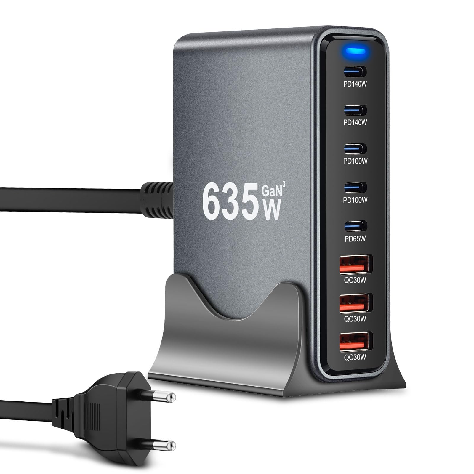 ARCELI USB C Chargor 635W 8-Port, GAN III Charging Station, USB c Charger with 5 x USB-C PD + 3 x USB-A QC4.0, Fast Charger for Phone 16/15/14 Pro MAX, Samsung Galaxy, MacBook, Pad, Laptop