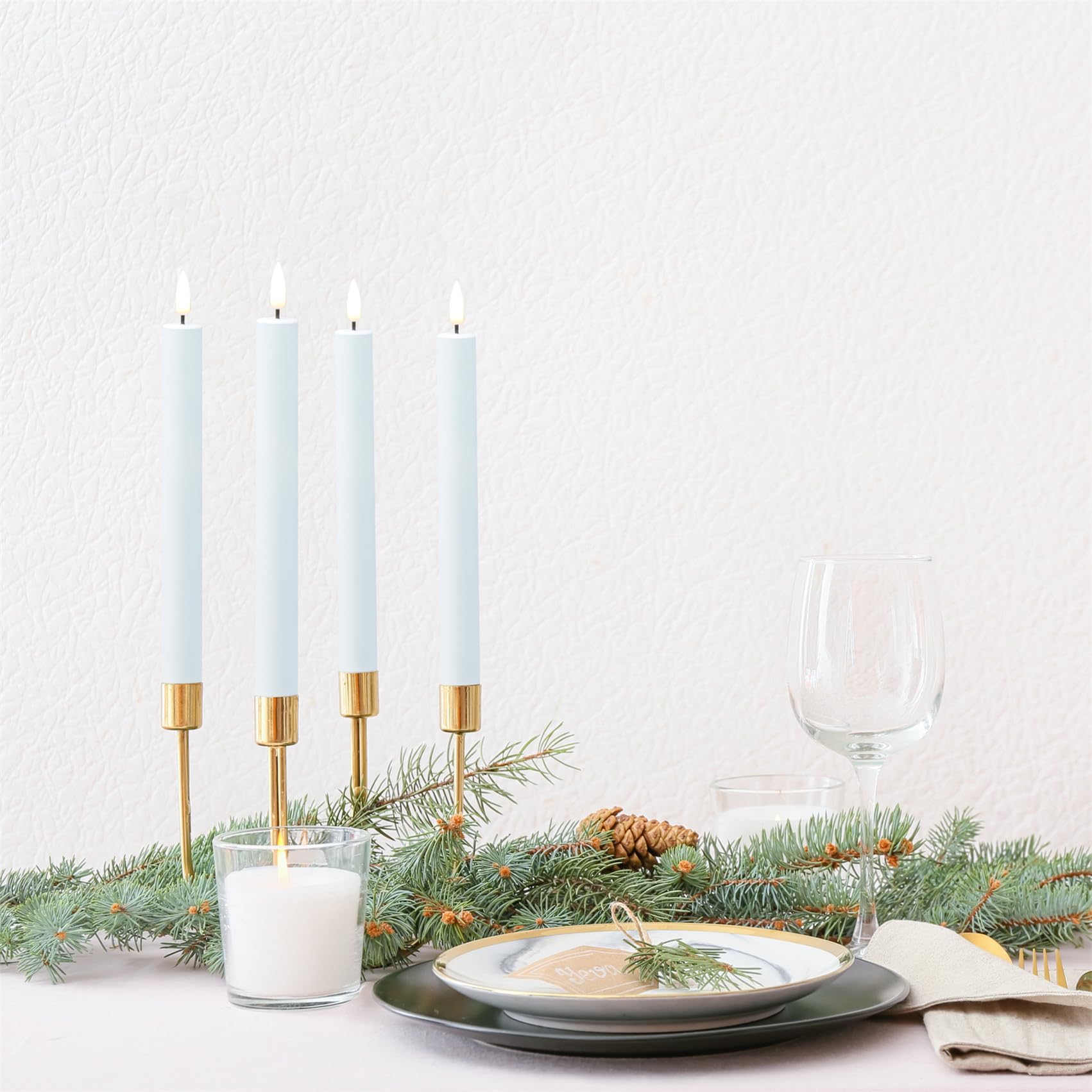 Girimax Pink Blue Flickering Flameless Taper Candles with Remote, LED Battery Candlesticks Wedding Home Decor Set of 6