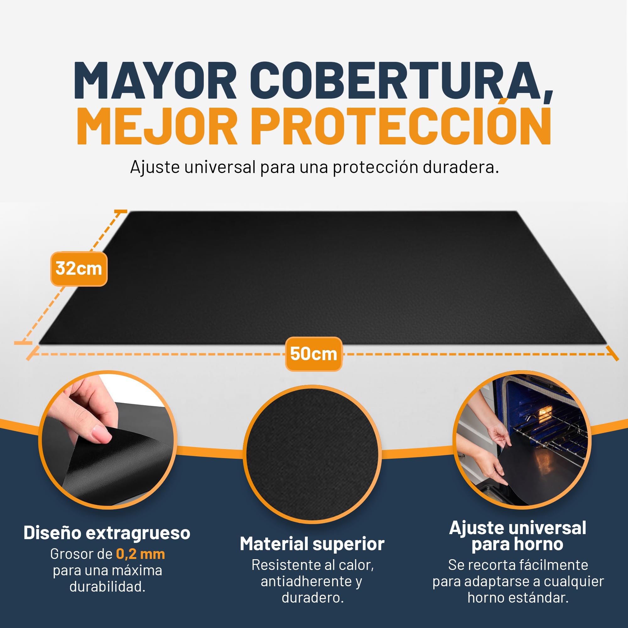 Linda's Essentials Protector Horno Interior (2 Unidades) – Alfombrilla Horno Reutilizable 32x50 cm, Protector de Horno Antiadherente, Revestimiento Horno Universal, Fácil de Limpiar – Negro — view 3