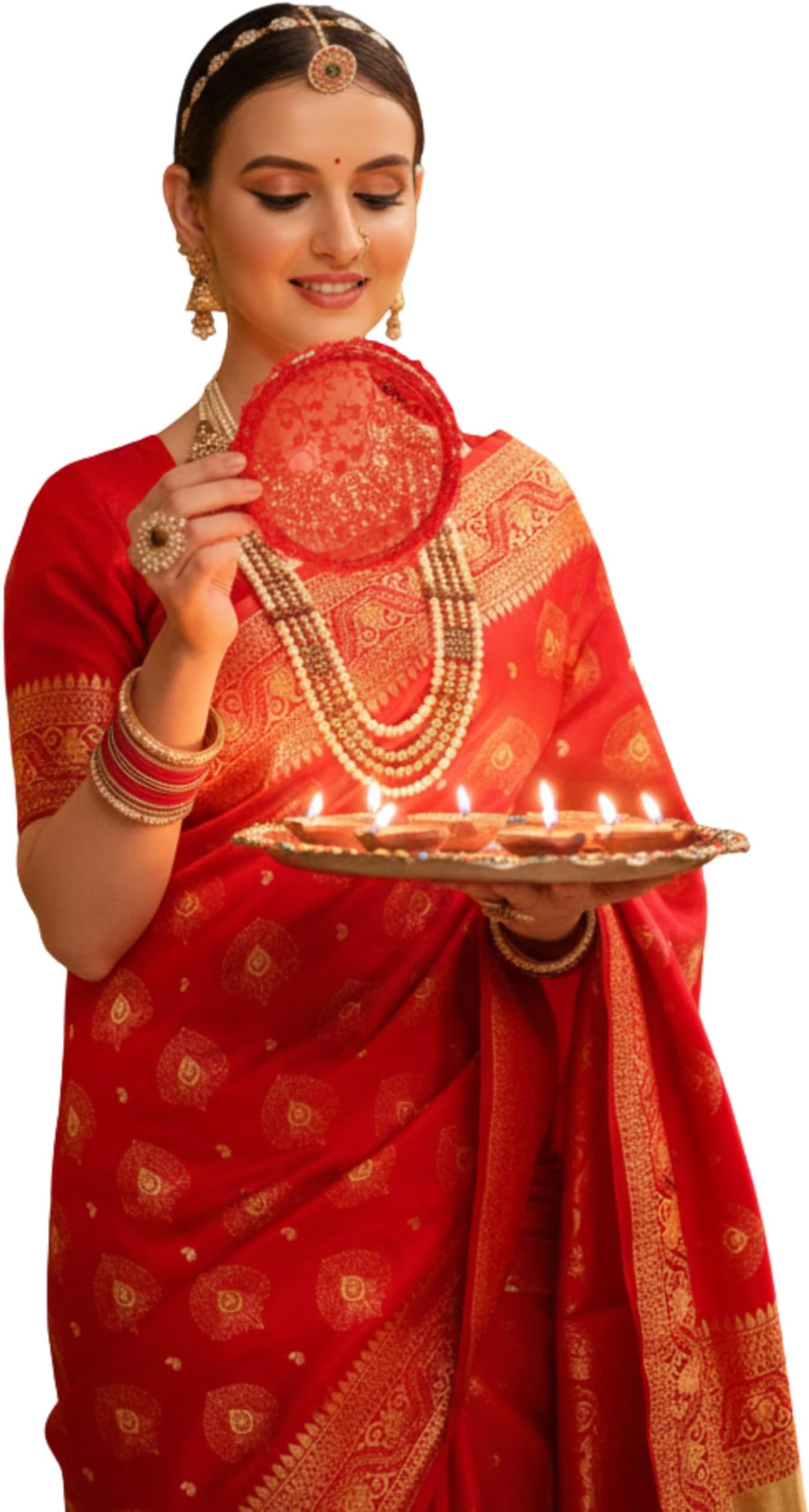 Women's Paithani Silk Blend Woven Saree With Blouse Piece, Candy Red, One Size
