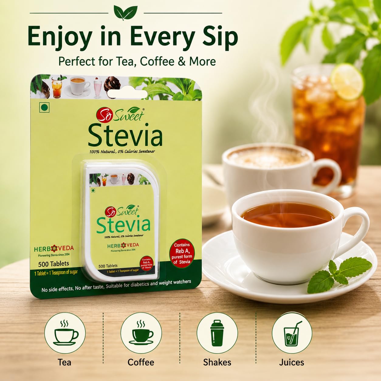 So Sweet Stevia 500 Tablet Dispenser 100% Natural Sweetener - Sugarfree 3