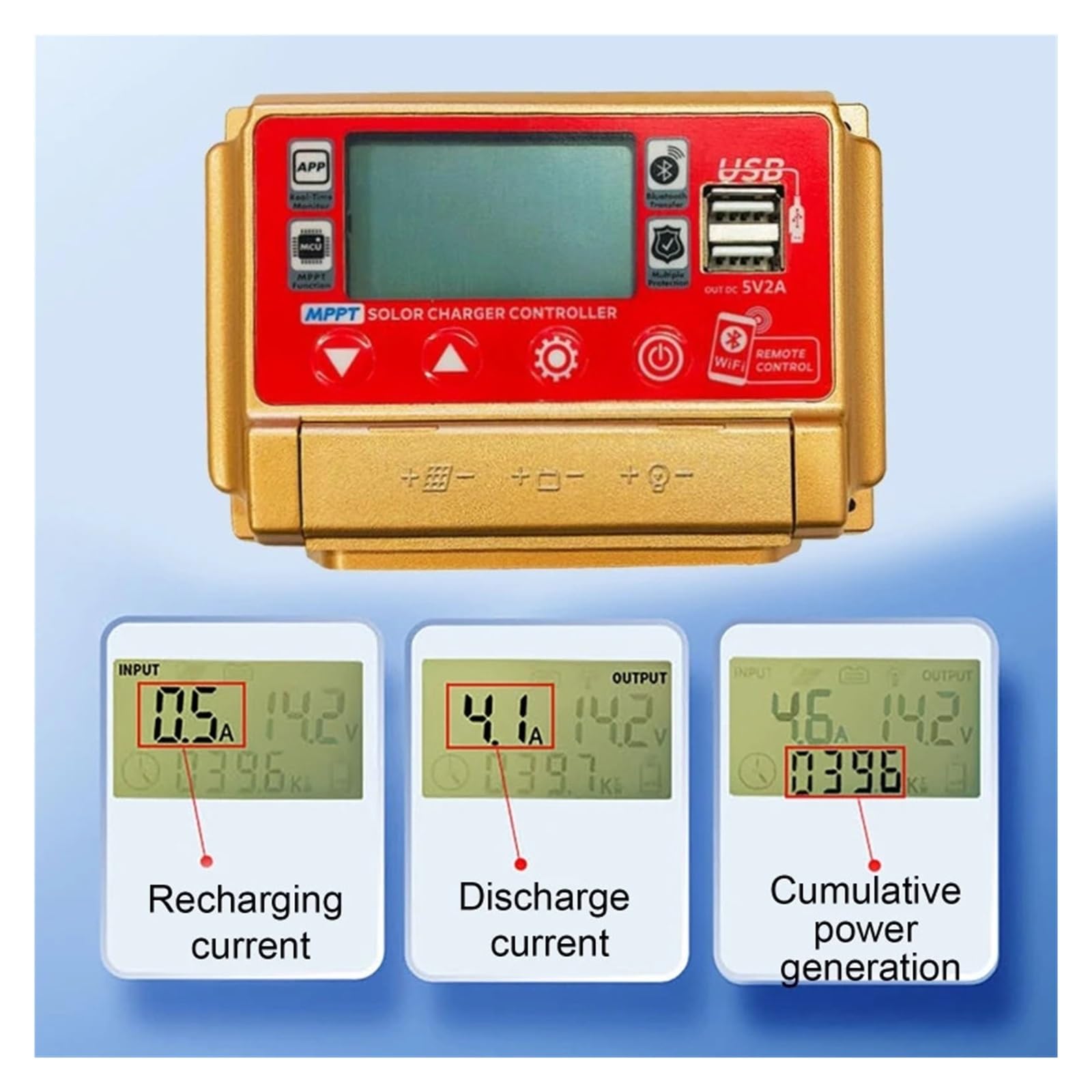 Controlador de Carga Solar, Controlador De Carga Solar MPPT 12V/24V Con Pantalla Digital