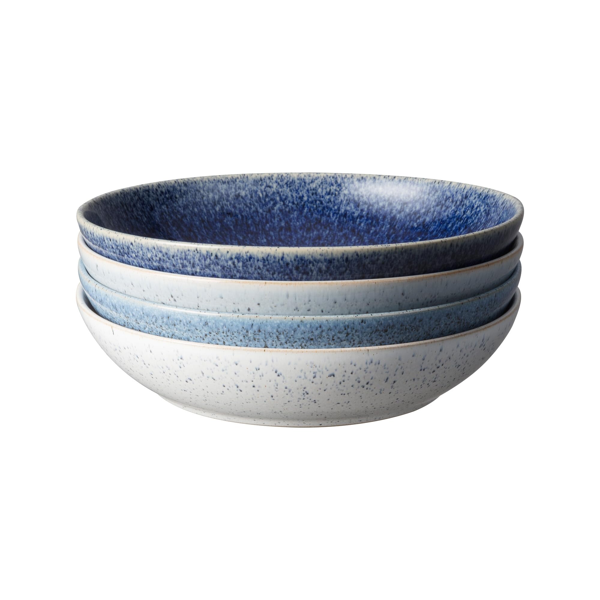 Denby - Studio Blue Pasta Bowls Set of 4 - Dishwasher Microwave Safe Crockery 1050ml 22cm - 4 Stunning Shades of Blue Ceramic Stoneware Tableware - Chip & Crack Resistant