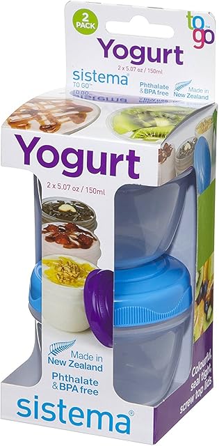 Sistema Yogurt TO GO Food Storage Containers, 150 ml, Small Snack Pots, BPA-Free, Ideal for Yoghurt, Sauces & More, 2 Count (Assorted Color, Packing May Vary)