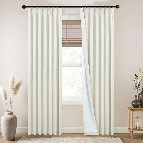 Miniatura 16 de Mrs.Naturall Cortinas Opacas Beige Crema de 96 Pulgadas de Largo Juego de 2 Paneles, 8 Pies 8 Pies Cortinas Plisadas Pinzadas Oscurecedoras de Beige