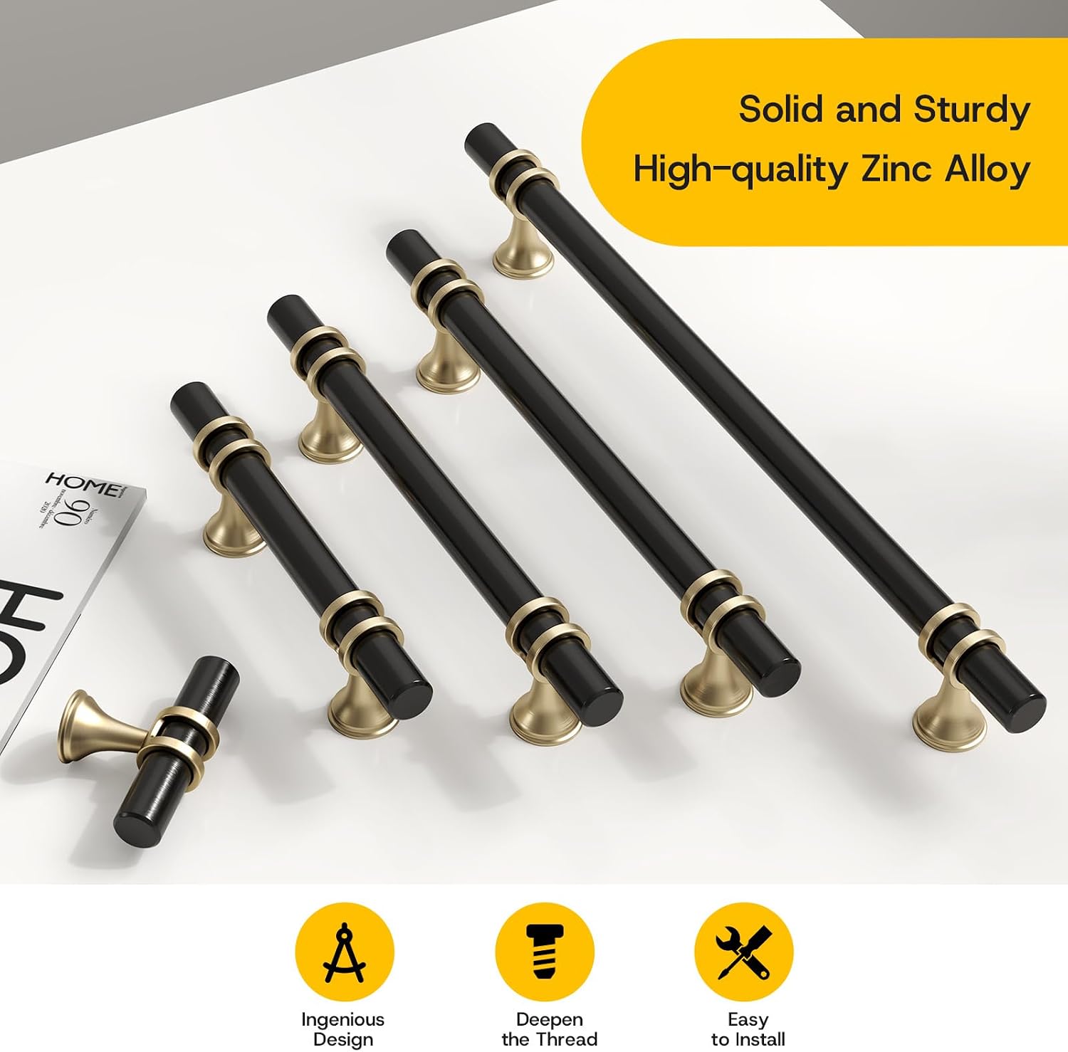 Rergy 10 Pack 10-1/16 Inch Hole Center Black and Champagne Bronze Handles