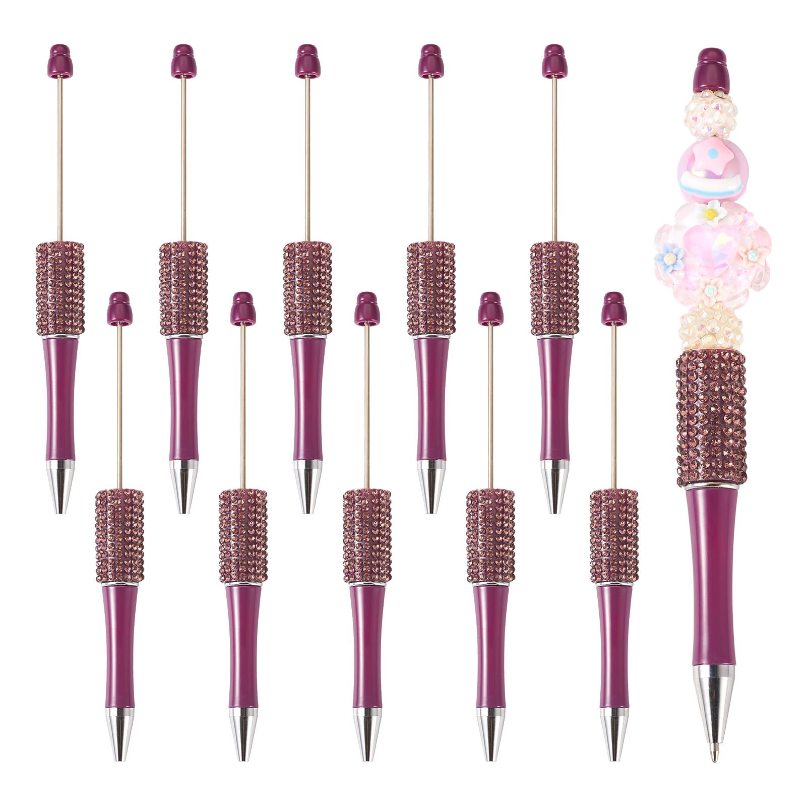 Beadthoven 10pcs Diamond Beadable Pens, Bling Rhinestone Beaded Pens DIY Plastic Bead Pen Crystal Shaft Black Ink Ballpoint Pens for DIY Pens