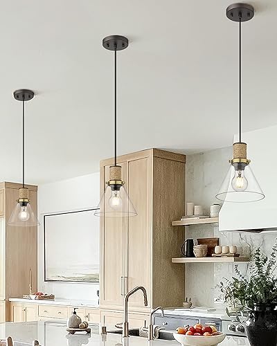 Miniatura 5 de HWH - Luces colgantes de cristal para isla de cocina, 1 lámpara colgante de 8 pulgadas, iluminación colgante de granja sobre la isla, pantalla de