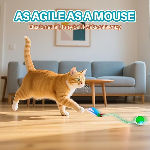 Miniatura 6 de Juguete interactivo para gatos, juguetes para gatos de interior, bola de gato ágil en movimiento con cola de malla elástica, juguetes automáticos