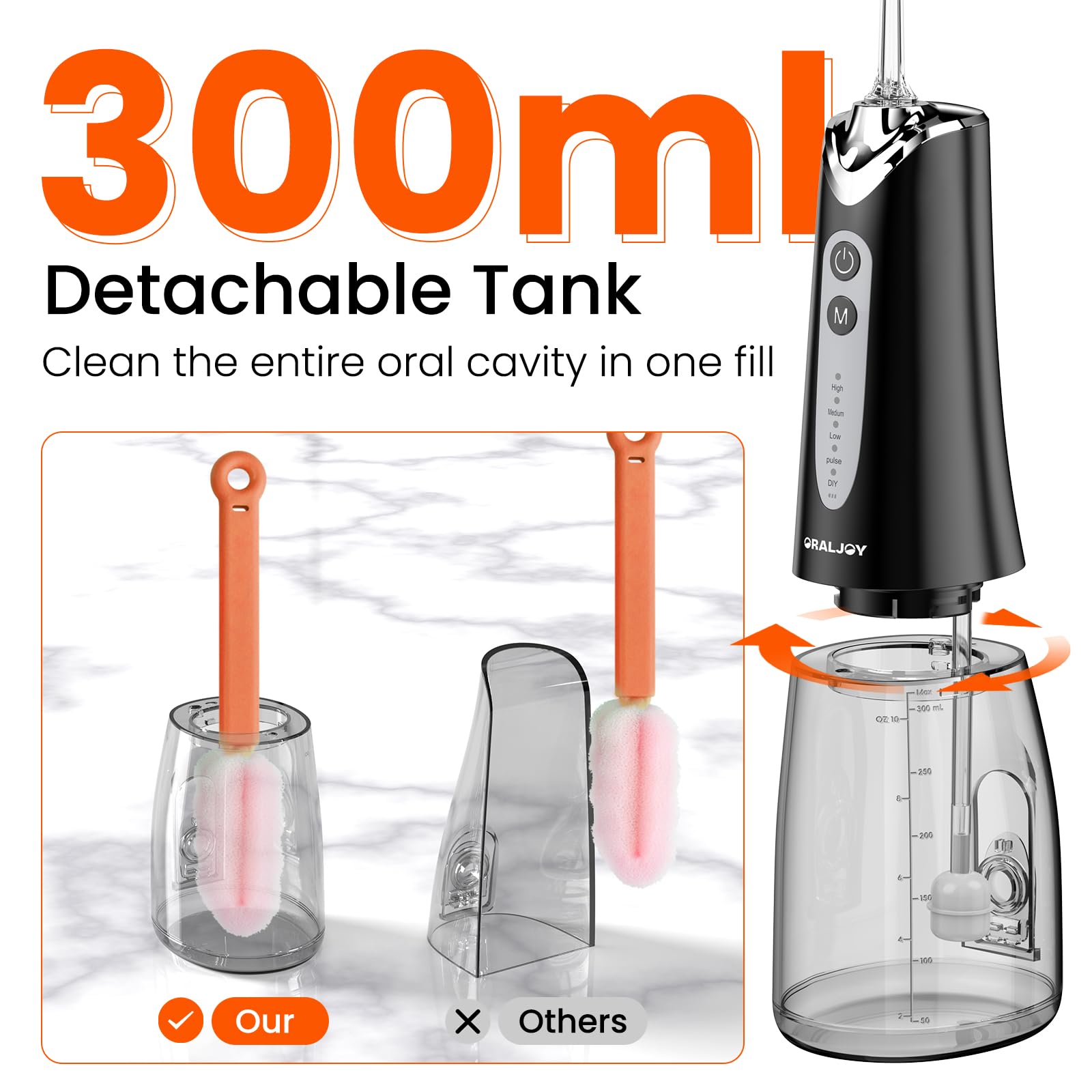 Púa de hilo dental de agua para dientes, irrigador oral portátil de 300 ml, limpiador de riego de viaje recargable, máquina de hilo dental eléctrica profesional y accesorios de irrigador, IPX7