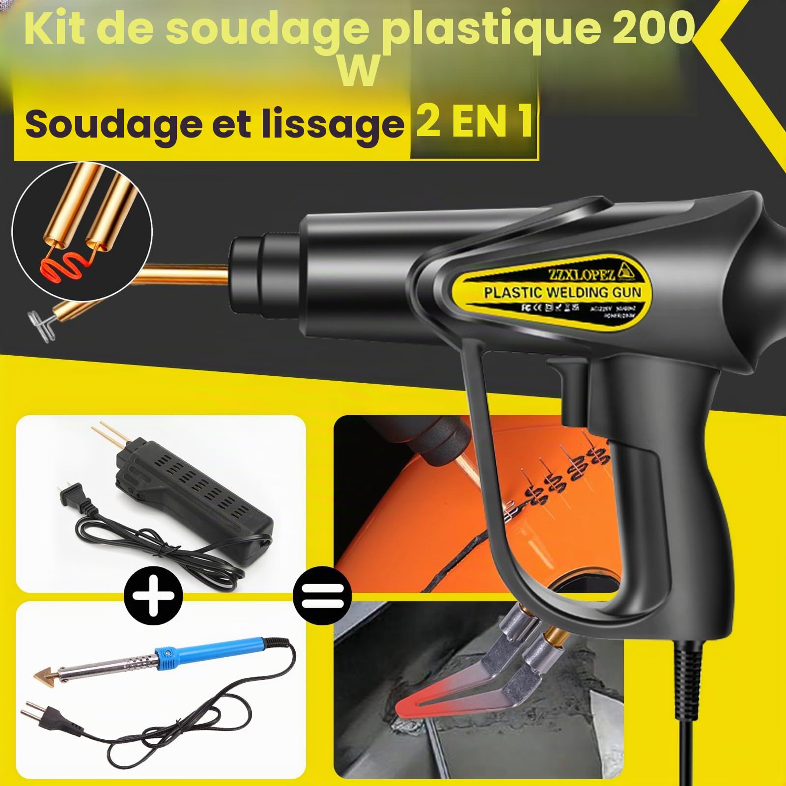 200W Soudage Plastique Machine, Kit Reparation Souder Plastique avec 1000Pcs 6 Types Agrafes, Soudeuse Plastique Machine a Souder, Soudeur Plastique pour Réparation de Pare-Chocs de Voiture