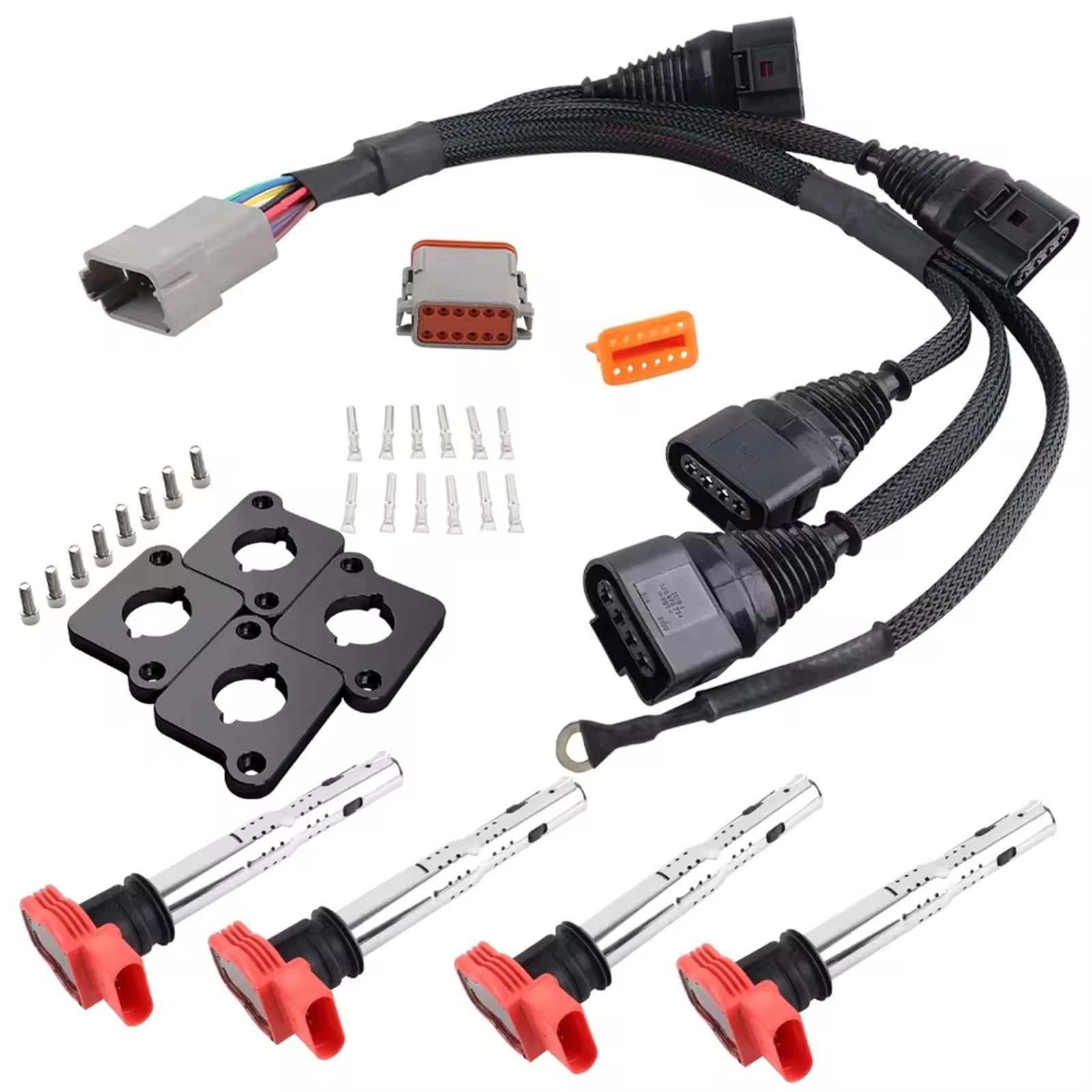 Bobine D'Allumage Kit Faisceau Conversion Bobines D'allumage ICM pour A4 pour VW pour Passat B5 pour Golf pour Jetta 1.8T À 2.0T FSI R8 97-05 SPP002+SPP004+FDJ-073-BK Allumages Moto
