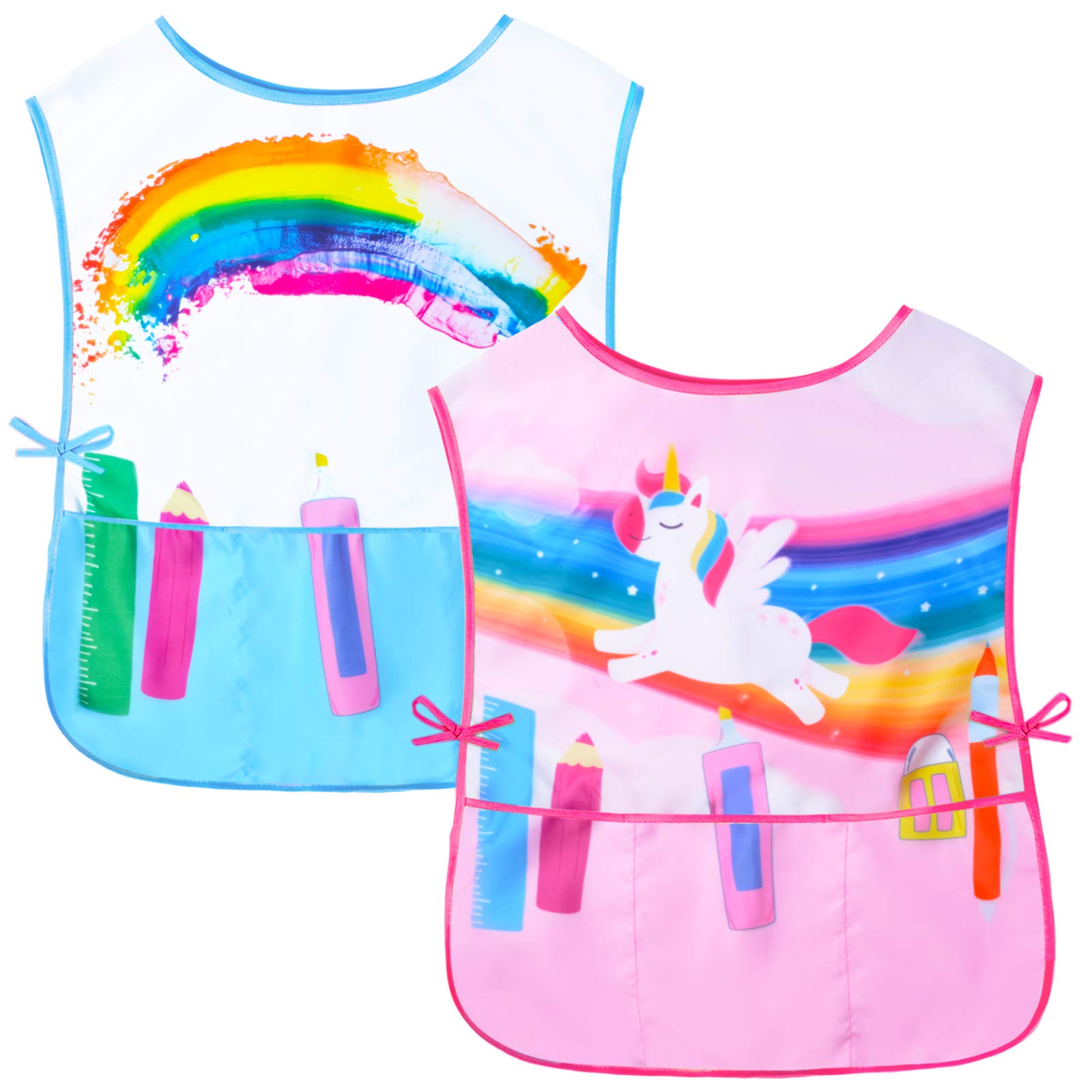 Kids Art Smock Girls Boys Artist Painting Apron with Pockets Sleeveless Smocks for Child 2-7 Years