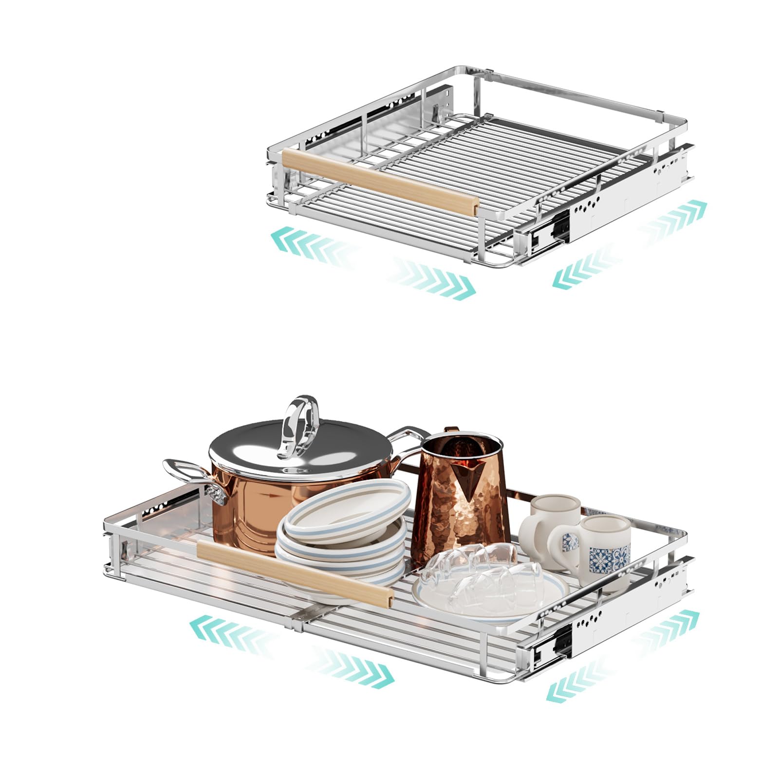 2Pack Expandable Pull Out Cabinet Organizer, Closet Organizers and Storage 16.3~26.3''W x 17.3''D Heavy Duty Under Sink Storage Basket Slide Out Cabinet Shelves for Kitchen, Bathroom, Pantry