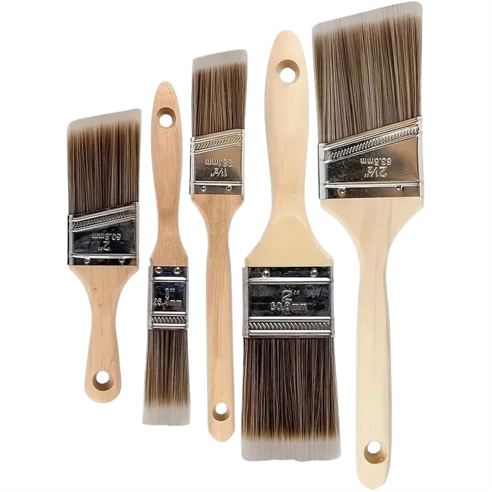 Pincel con mango de madera, Juego de 5 pinceles profesionales madera for pintar, planos y angulares, herramienta decorativa for bricolaje, for muebles paredes