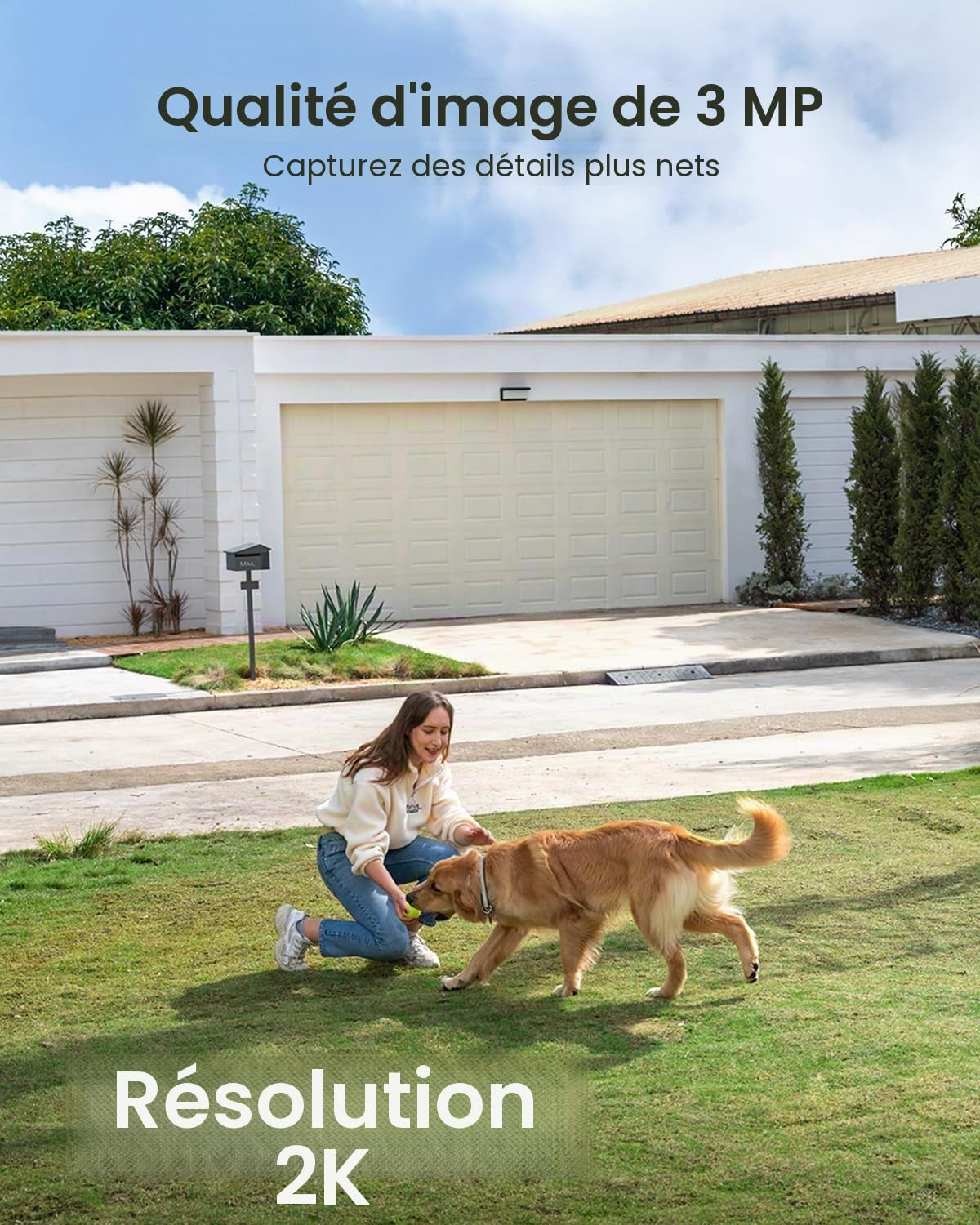 ieGeek Caméra Wi-Fi 2K extérieur/intérieur sans fil, batterie, phare et alarme intégrés, vision nocturne à couleurs, détection de mouvement PIR, 2 voies audio, stockage SD/Cloud, WiFi 2,4 GHz, IP65