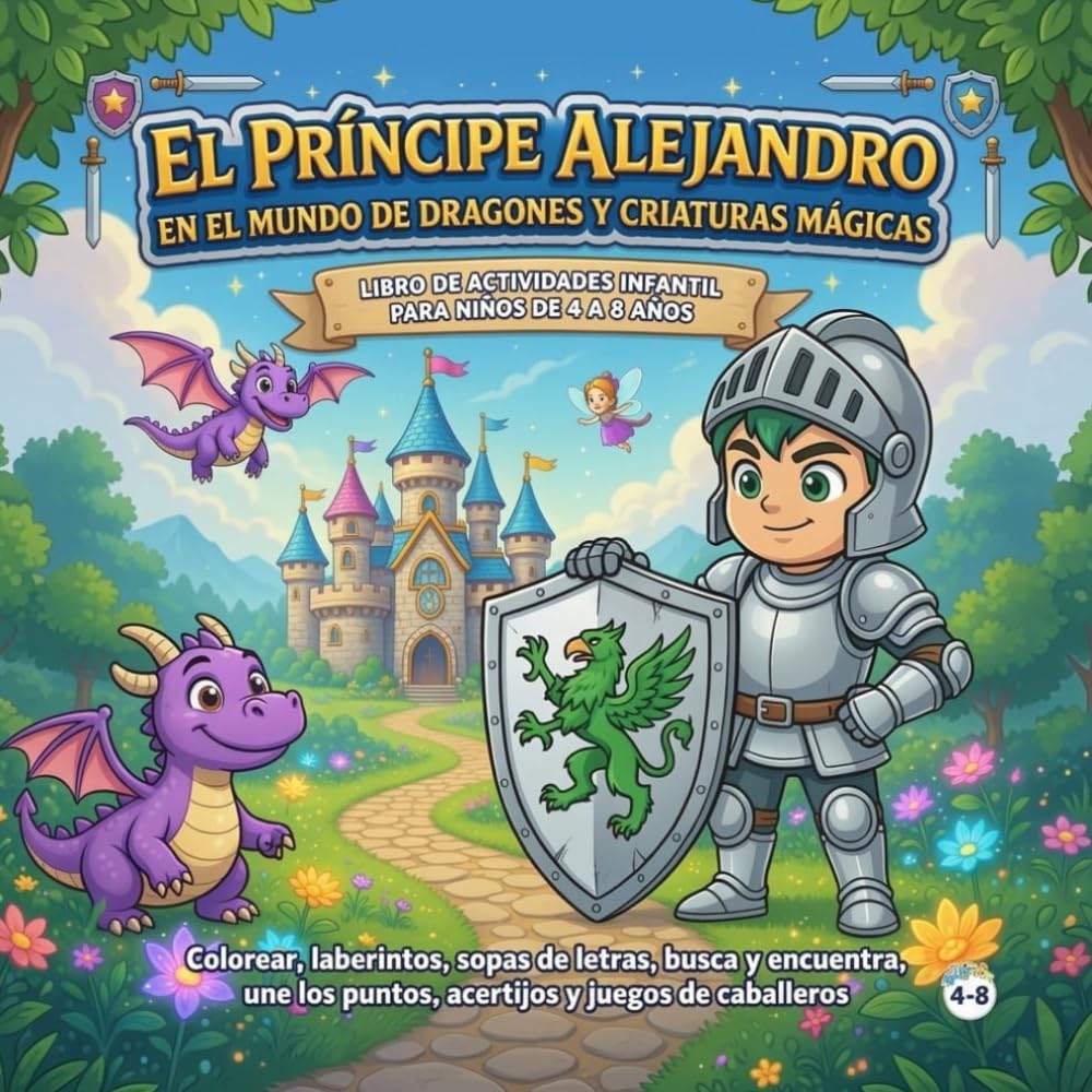 El Príncipe Alejandro en el Mundo de Dragones y Criaturas Mágicas: Libro de actividades infantil para niños de 4 a 8 años | Colorear, laberintos, ... (El Mundo Mágico de Princesas y Príncipes)