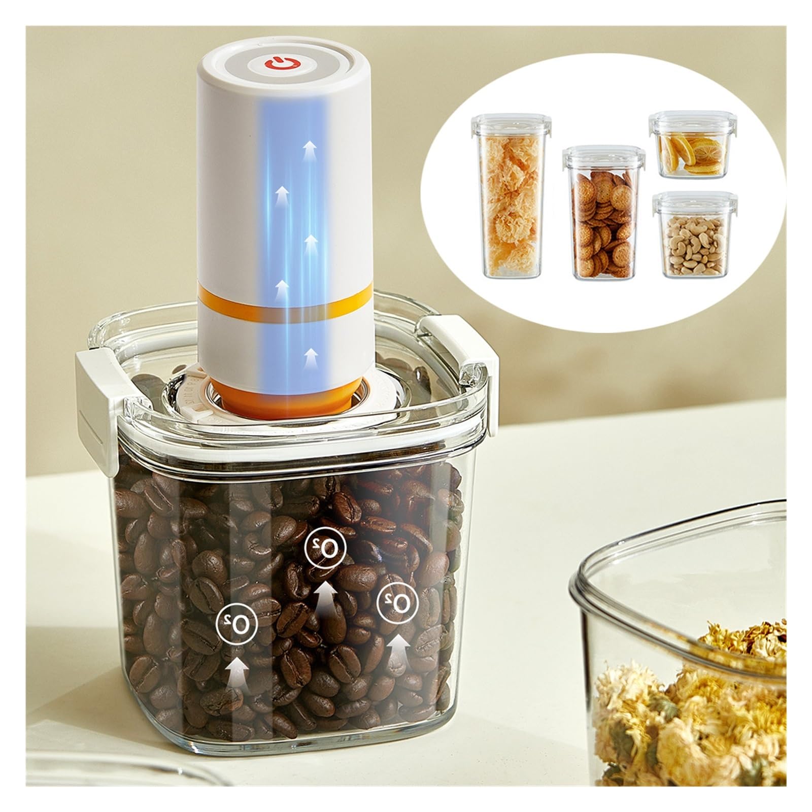 1pc vakuumversiegeltes Kaffeebohnenglas, luftdichter Kunststoffbehälter | Wiederverwendbare Box für Kaffeebohnen und Getreide, feuchtigkeitsgeschützte Dose für die Küche(Electric pump)