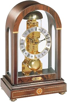 Hermle 22712-030791 14-Days Mechanical Table Clock with Arched Walnut Casing and Hour Strike 30cm x 19cm x 13.5cm