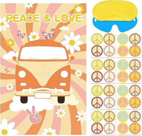 Miniatura 1 de Decoraciones de fiesta Groovy Pin The Peace Sign on The Hippie Van Pin Games para niños, regalos de fiesta de cumpleaños, juegos de fiesta hippie,