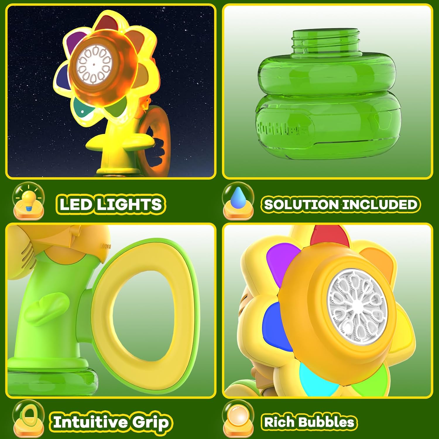 Bubble Machine for Kids, Automatic Sunflower Bubble Maker for Toddlers, Portable Battery Operated Bubble Toys for Indoor Outdoor Birthday Party Type-C -Yellow