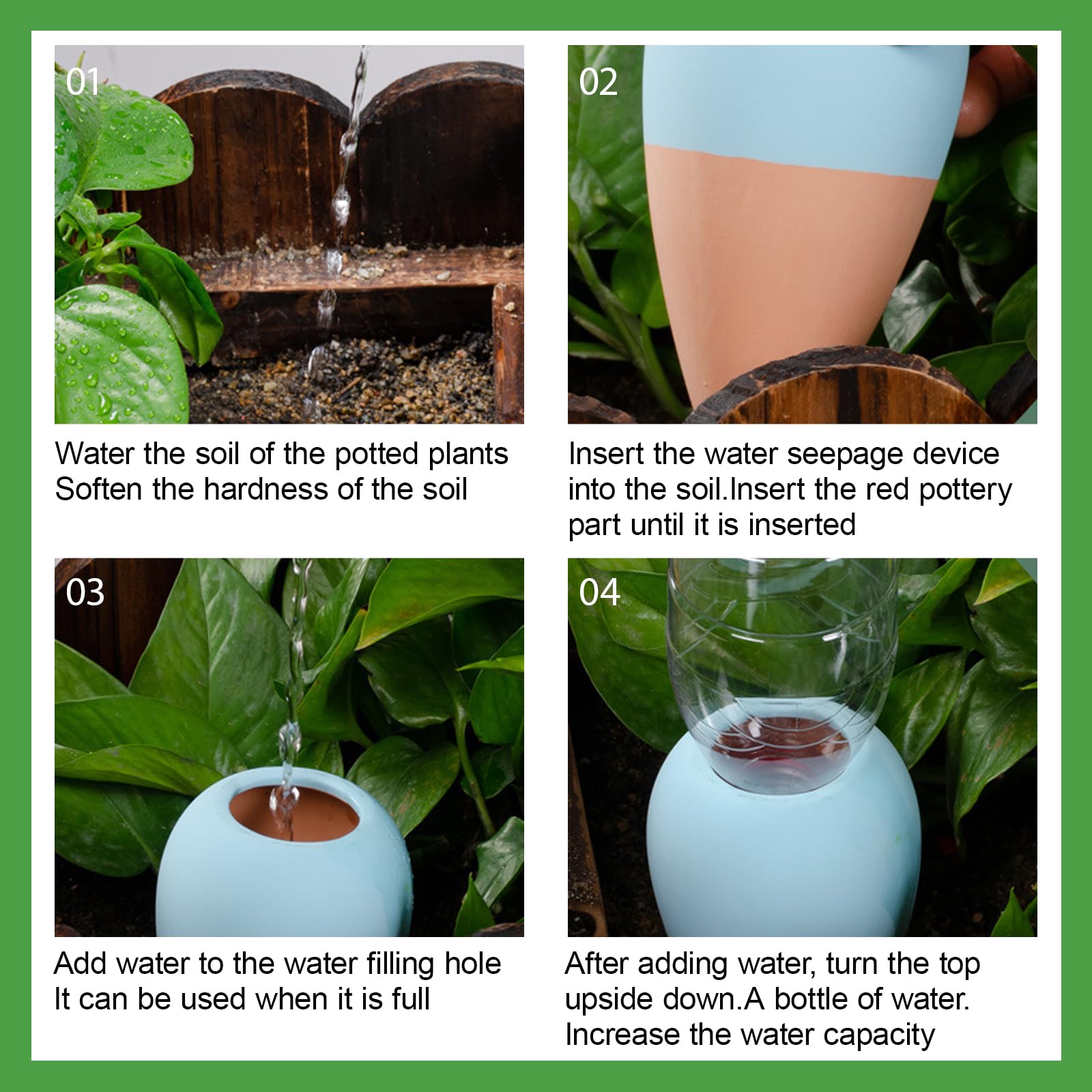 Tonkegel Bewässerung 4er Set, Pflanzen Wasserspender Ton, Wein und PET Flaschen Bewässerungskegel, Terracotta