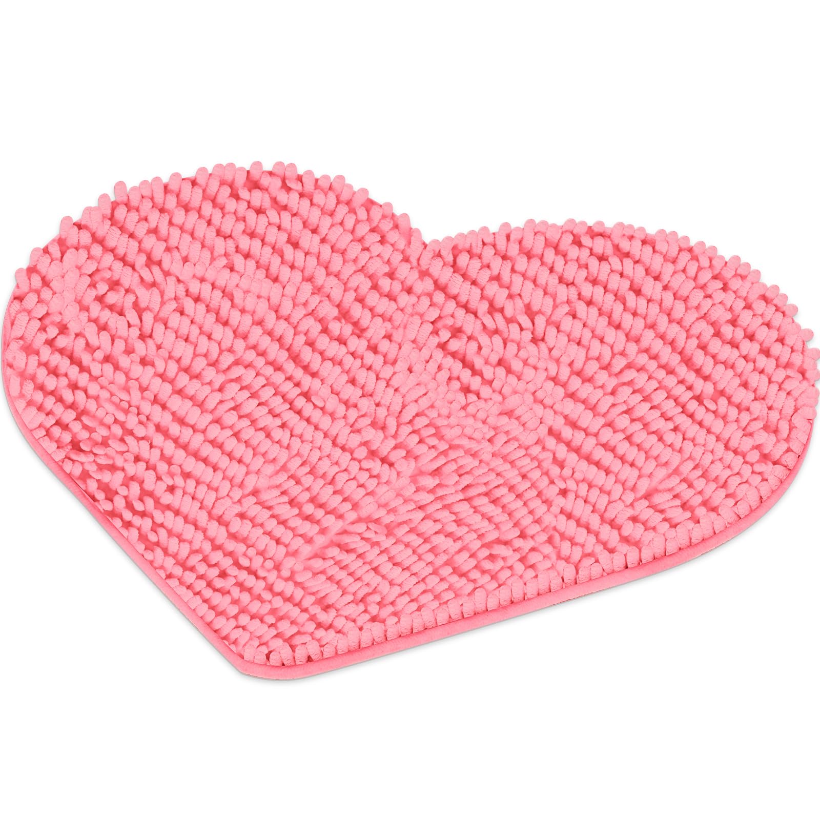 Photect Heart Rug, Pink Heart Shaped Rug Non-Slip Chenille Mat, Washable Bathroom Mat for Shower, Living Room, Bedroom & Entrance, Romantic