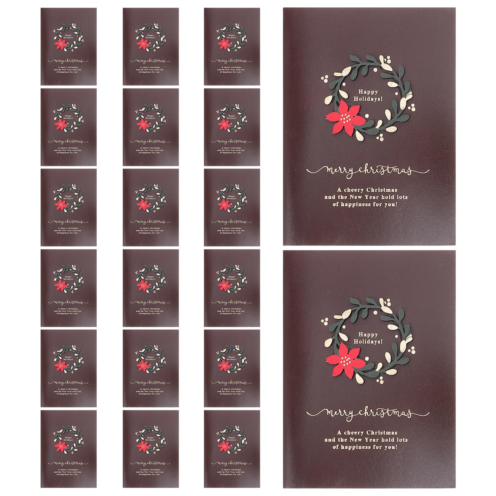 SEWACC 20 Cartes de Vœux de Noël Vintage avec Enveloppes Papier Vierge Intérieur Design Couronne Festive Format Standard Cartes Festives pour Messages Personnalisés et Occasions de