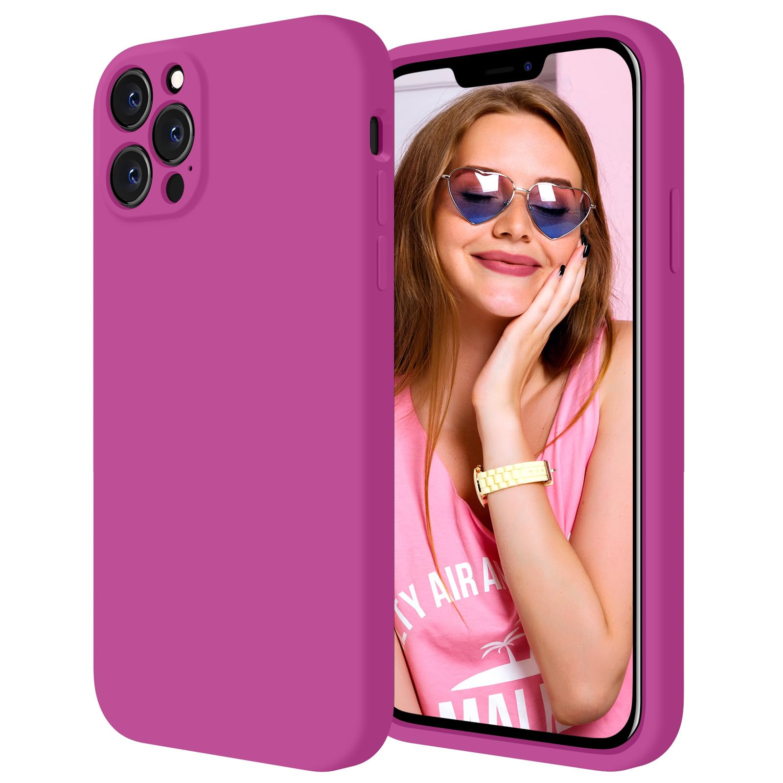 FireNova Designed for iPhone 12 Pro Max Case, Silicone [Camera Protecion] Phone Case with Soft Anti-Scratch Microfiber Lining, 6.7 inch, Shocking Pink