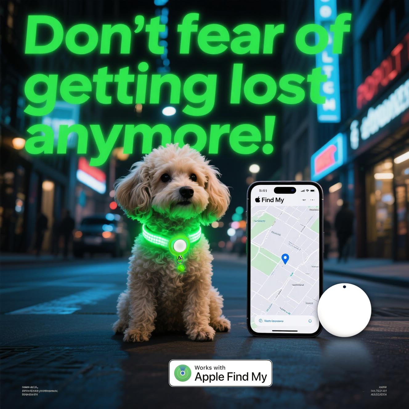 Pet Bluetooth Positioning Collar iOS Certification 365 Days Standby Reflective Waterproof, Green(L) - image 6