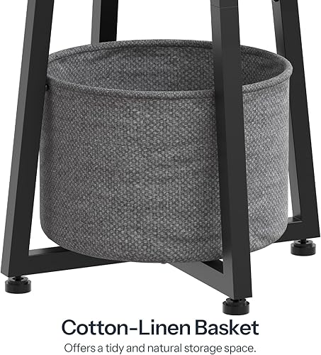 Miniatura 7 de HOOBRO Mesa auxiliar redonda pequeña, mesa auxiliar redonda de 2 niveles, mesita de noche compacta con cesta de almacenamiento de tela, para