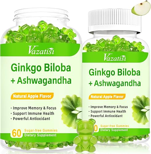 Paquete de 2 gomitas de Ginkgo Biloba con raíz de maca Panax Ginseng para un mejor estado de ánimo y concentración, potenciador de energía