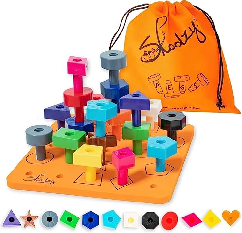 Skoolzy Tablero de clavijas para niños pequeños, 38 piezas con libro electrónico, tablero de clavijas apilables, juego de colores y juguete de