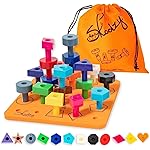 Skoolzy Toddler Peg Board 38 pcs with ebook - Pegboard for Toddlers - Stacking Peg Board - Color Matching & Shape Recognition Toy for Toddlers 3+