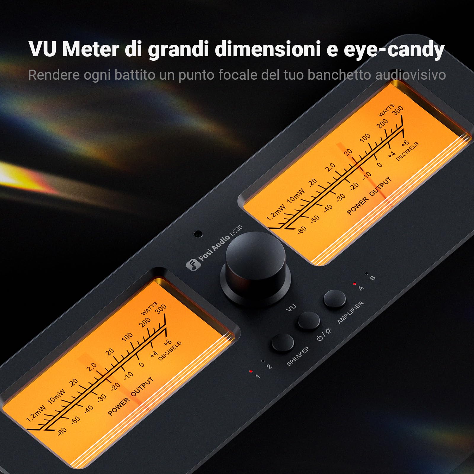 Fosi Audio LC30 Dual VU Meter Audio Visualizer, Commutatore 2 Ingressi 2 Uscite Vintage per Amplificatori Stereo ad Alta Potenza, Componente per Home Theater, Completo di Telecomando