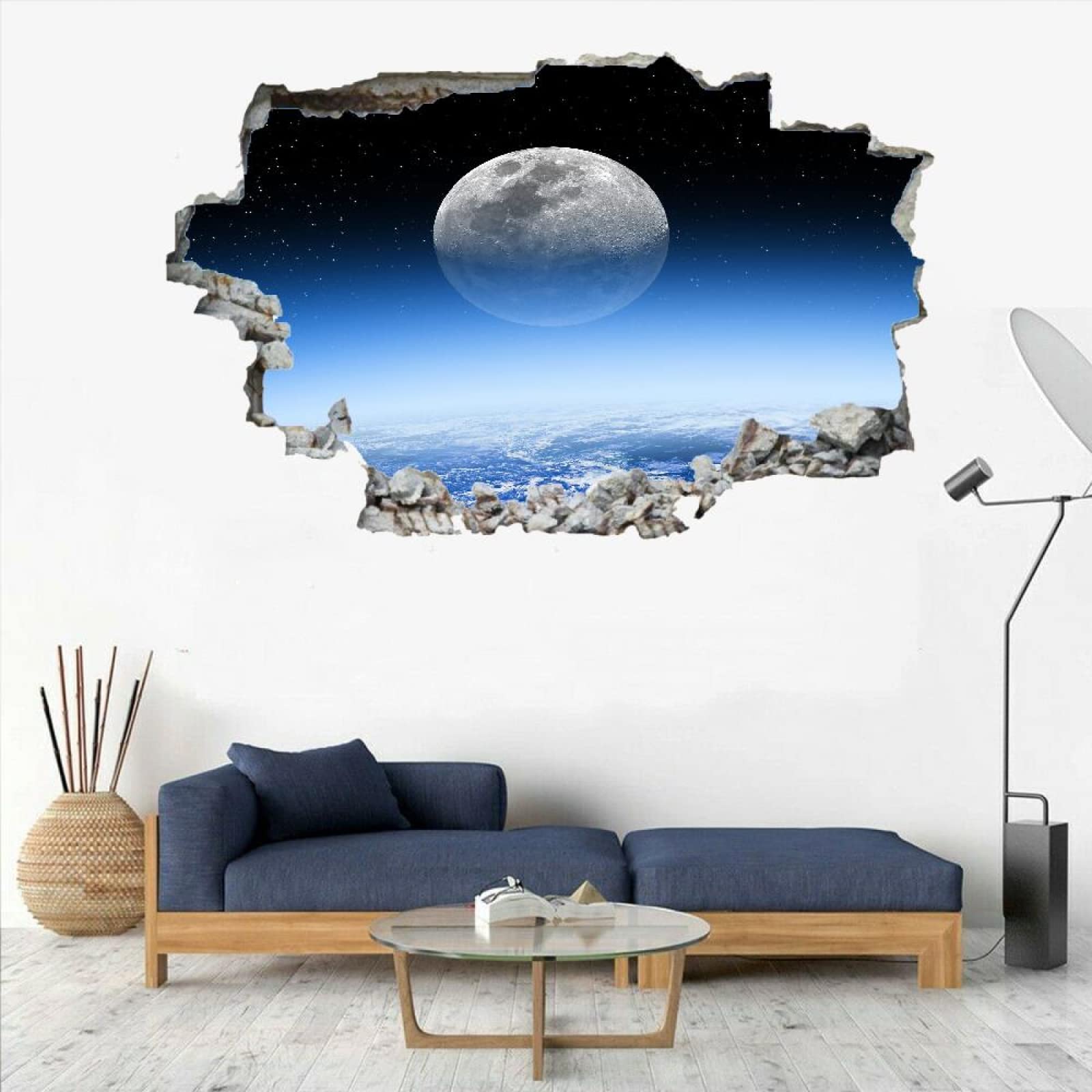 Tatuajes De Pared Wall Tattoo 3D Smashed Luna Adhesivo De Pared Extraíble Calcomanías Murales Para Habitaciones Planeta Niñas Niños Dormitorio Mural Decoración Para El Hogar 80x120cm