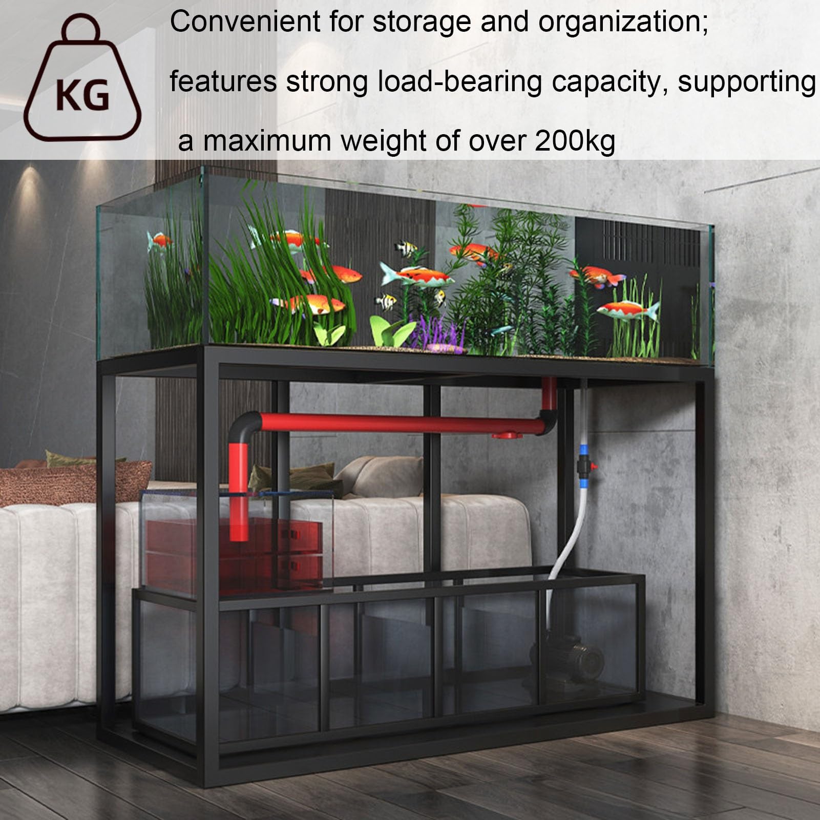 Stojak na akwarium z metalową ramą, stojak do akwarium z drzwiami szafki, dwupoziomowy organizer terrarium do salonu i wejścia