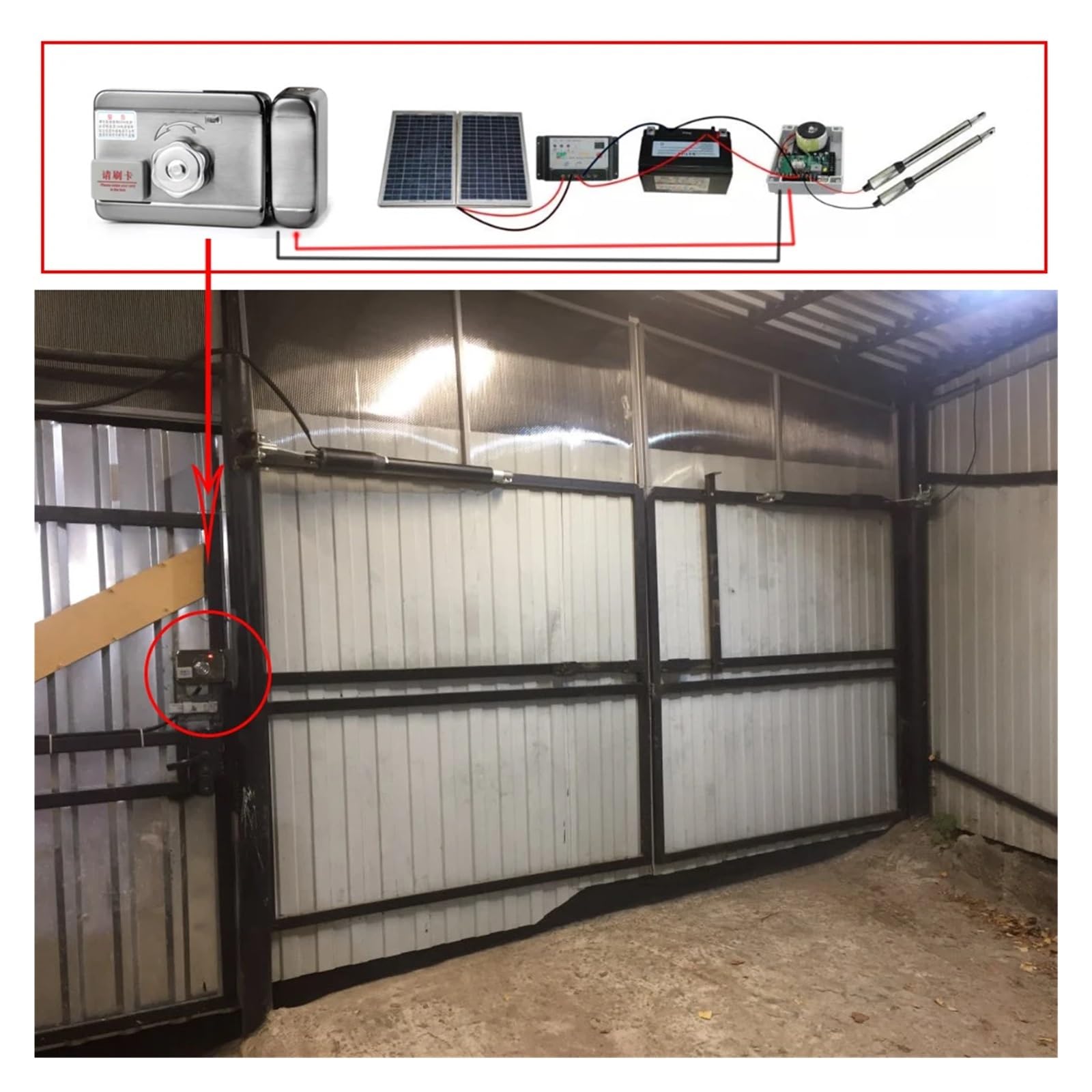 Abridor de Puerta batiente eléctrico automático de Doble Brazo de 200 kg, actuador de Motor, Kit de Control de Acceso con Cerradura de Puerta(Kit a)