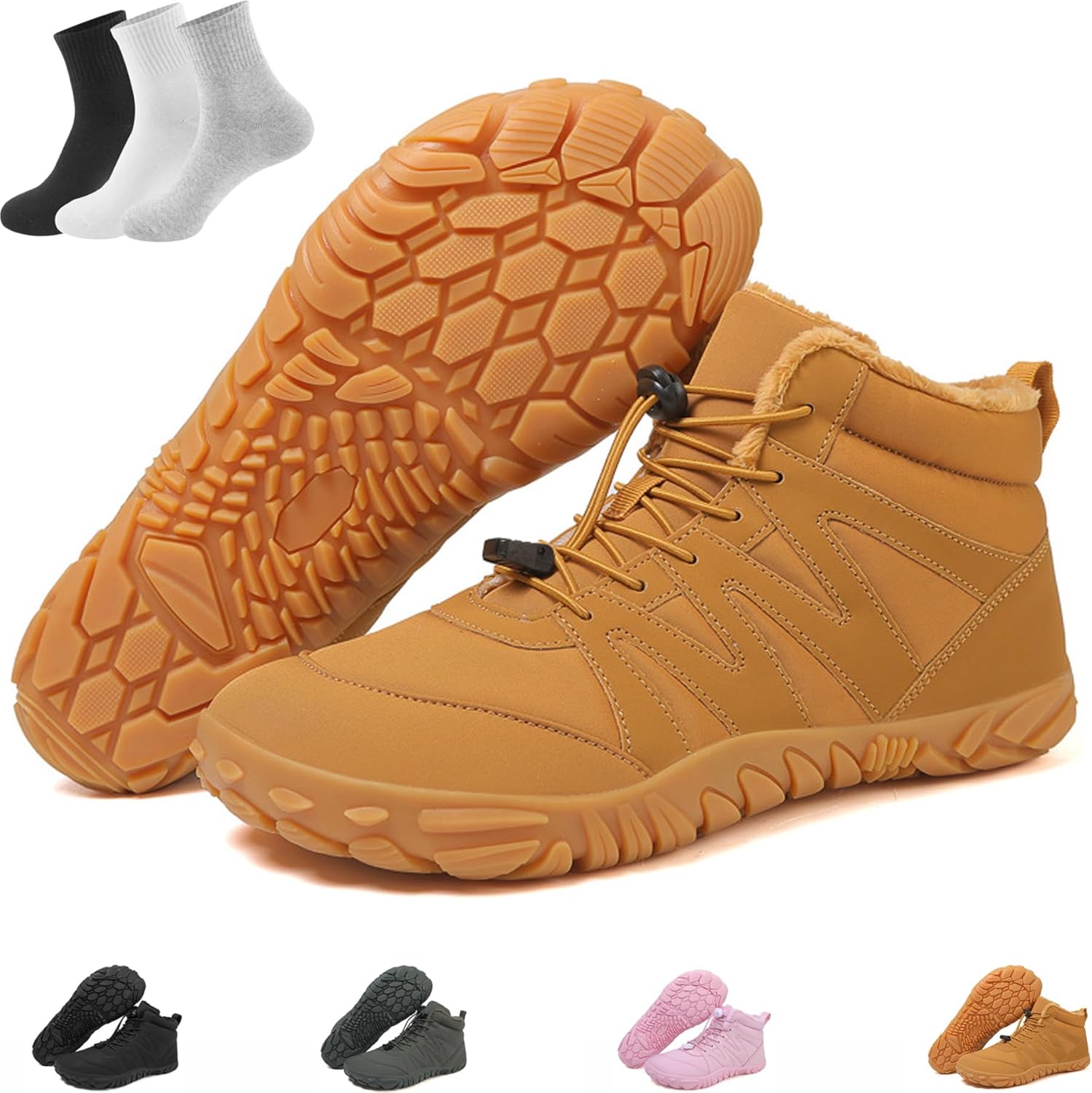 Winter Plush Warm Barefoot Shoes Women Men, Hike Waterproof Non-Slip Wide Toe Box Footwear Boots Sneakers
