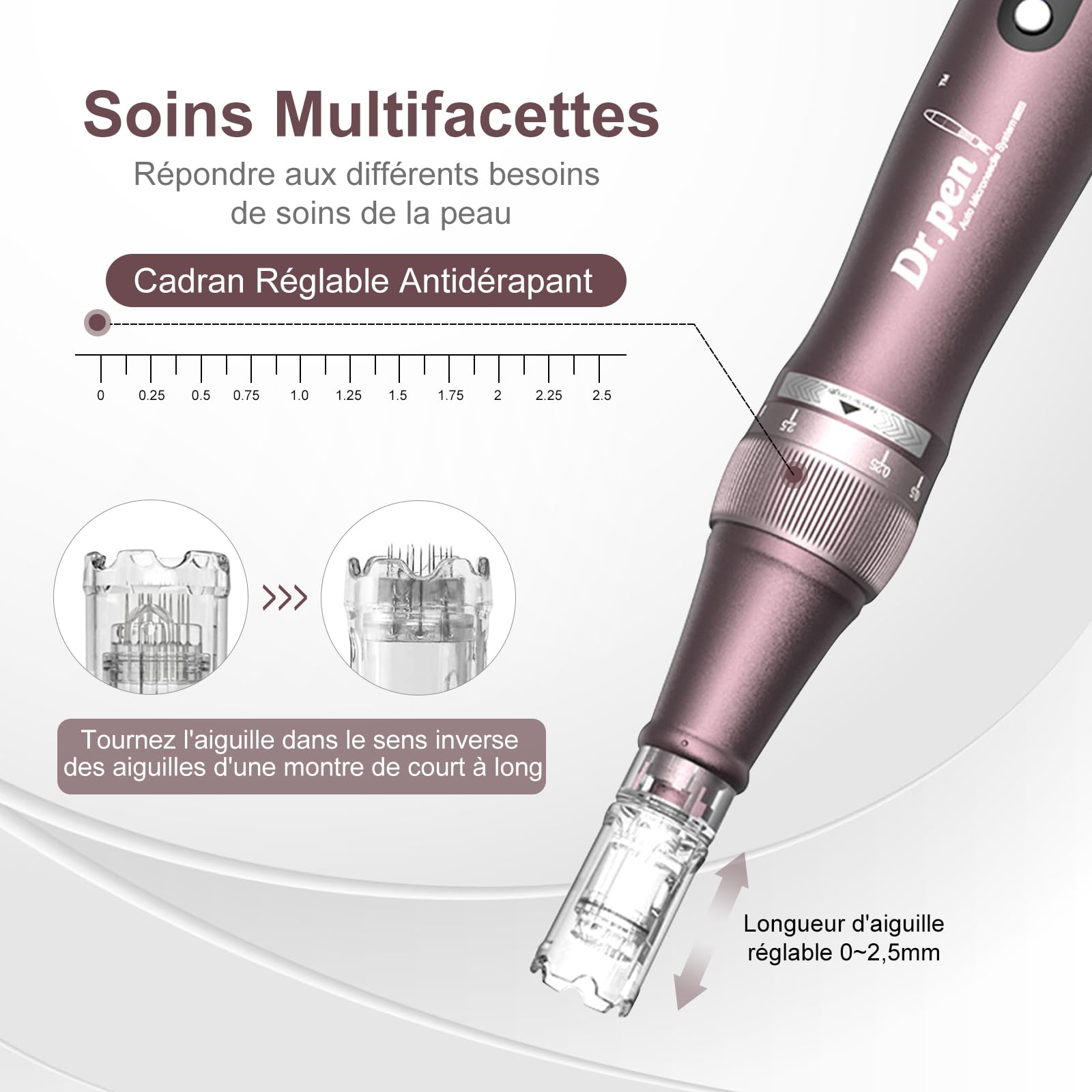 Dr.pen Ultima A10 Microneedling Pen - Dermapen Microneedling Professionnel Sans Fil Réglable pour le Visage, le Corps et la Croissance des Cheveux/Barbe avec 5 Cartouches - Meilleur Cadeau pour Femmes