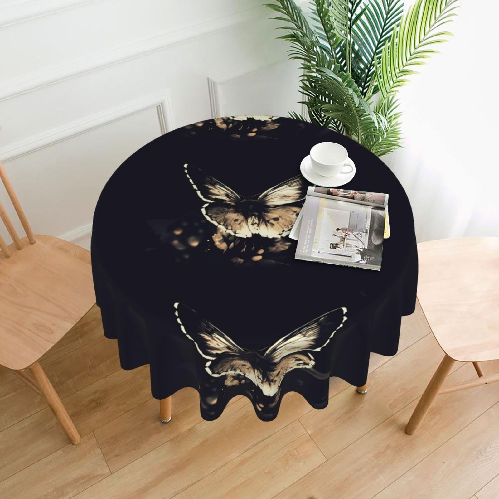 WHJDPP butterfly wings Prints Round Table Throw 60 Inch - Waterproof Table Cover for Dining, Coffee Tables - Soft & Wrinkle Resistant Decorative Layer
