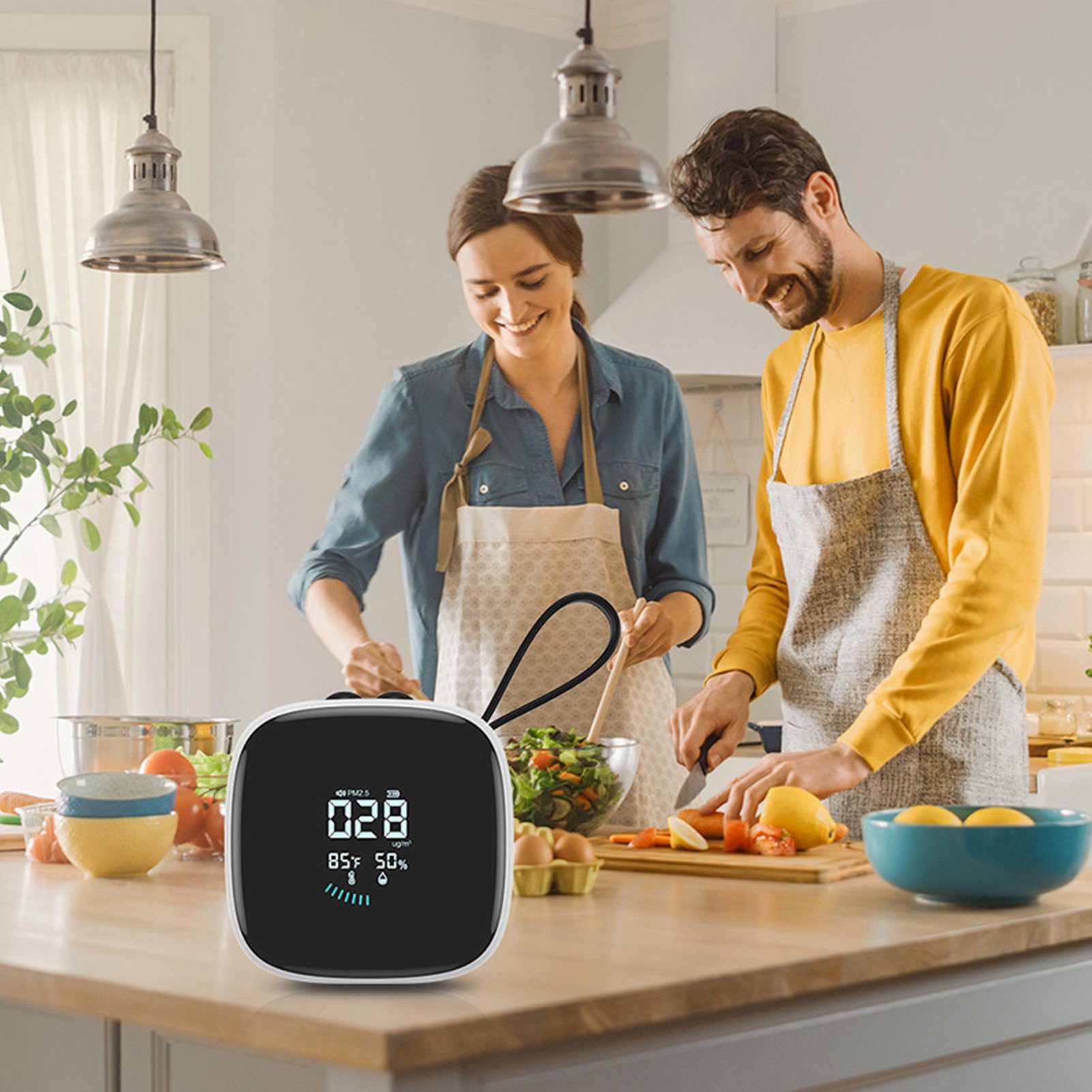 Medidor de Calidad del Aire, Detector de PM2.5 con Sensor de Temperatura y Humedad, Pantalla LCD en Tiempo Real, Portátil para Casa, Oficina, Coche, Recargable